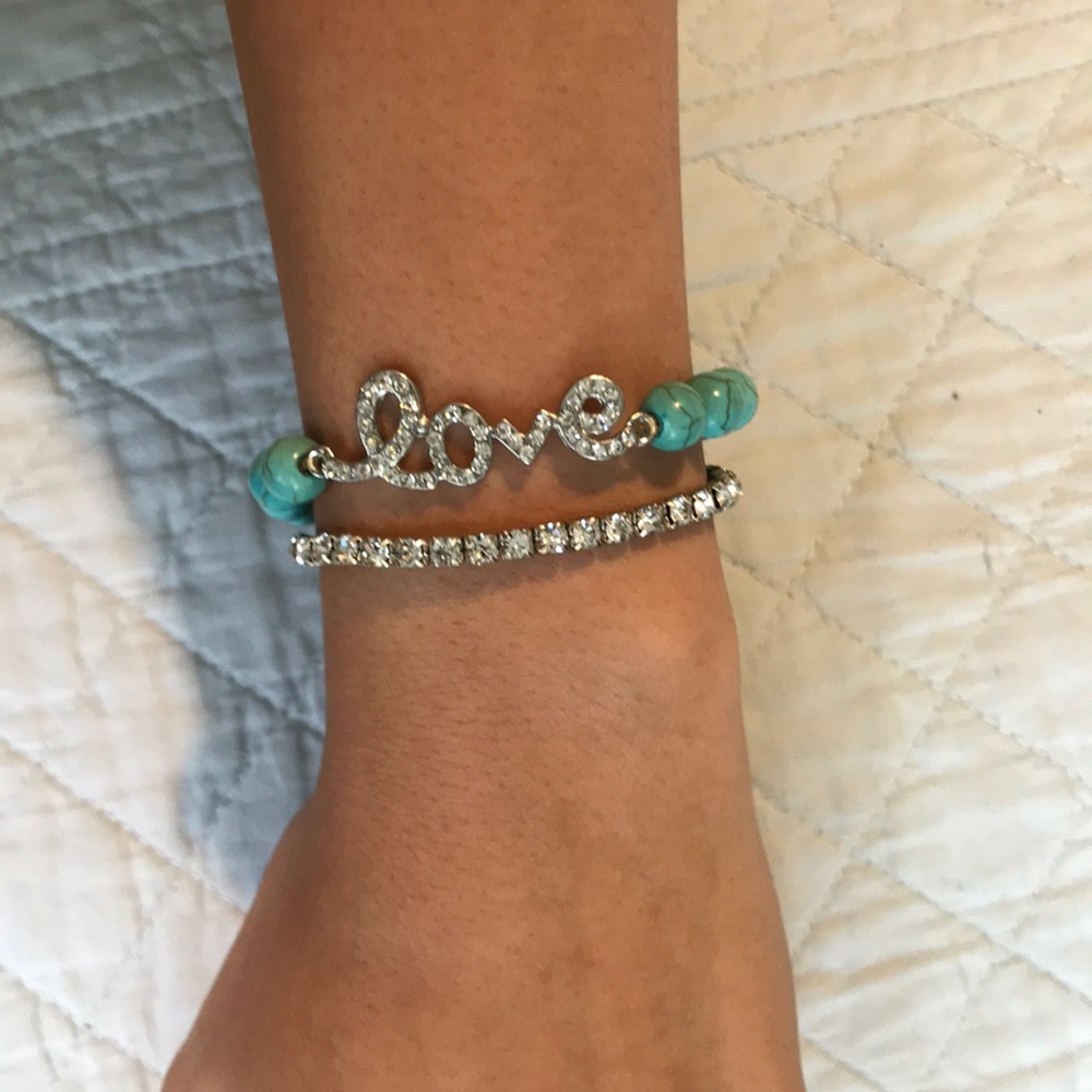 Turquoise and Diamond LOVE Bracelet set